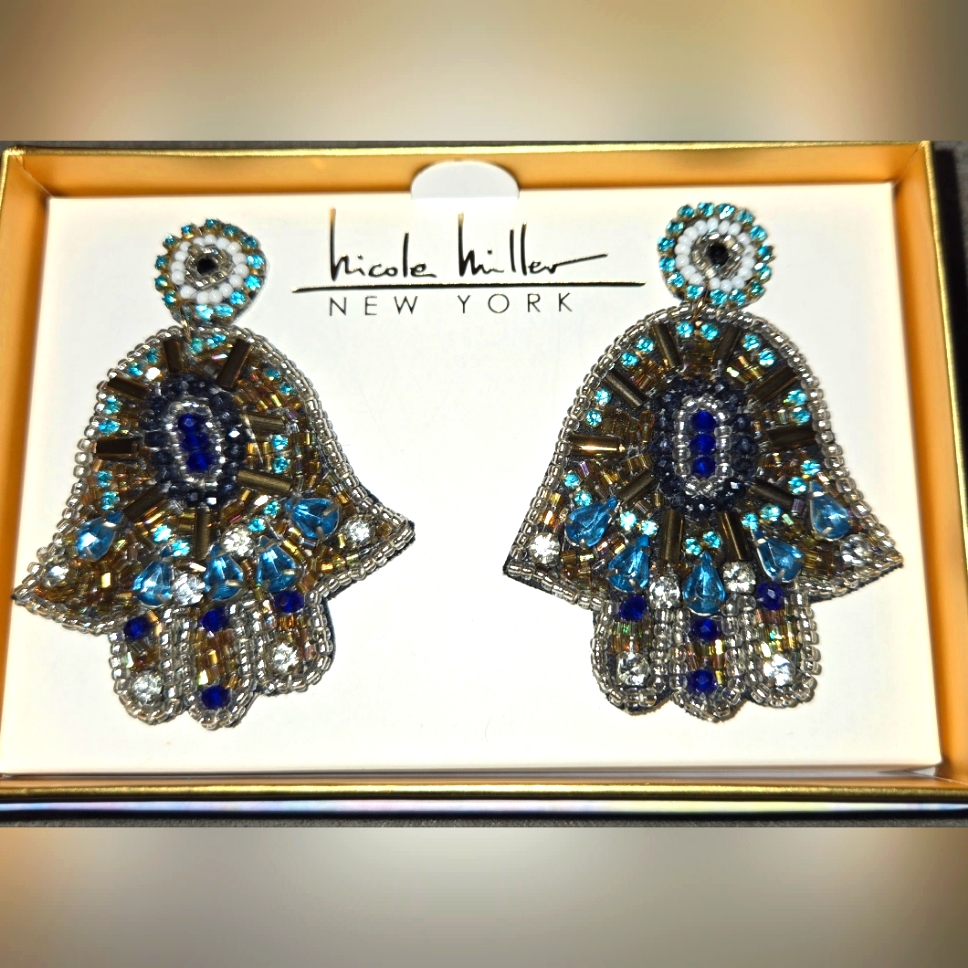 Nwt Hamsa Hand Beaded Earrings, Nicole Miller New York